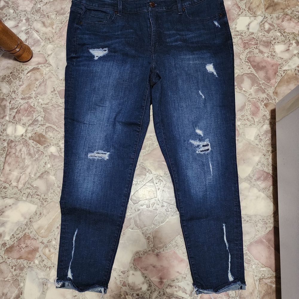 Lane Bryant Dark Blue Distressed Ankle Jeans